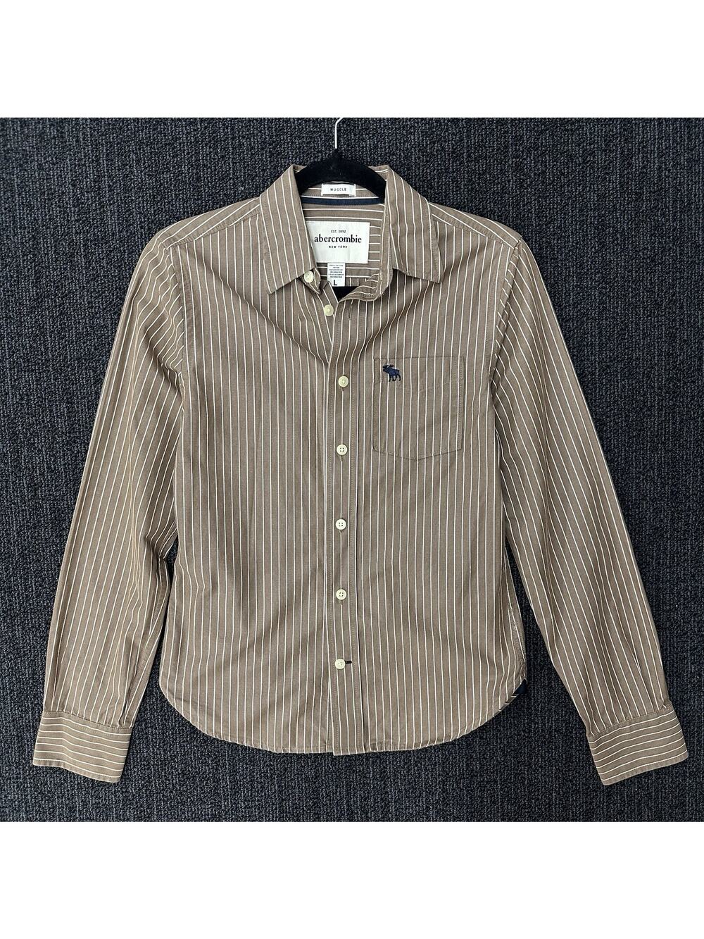 Abercrombie Muscle Button Down‎ Shirt Brown Stripe Y2K Boys Size Large